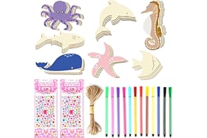 ‎RVLZKCPG RVLZKCPG Pack of 28 Sea Creatures Craft Sets for Children, Craft Children Ocean Animals Wooden Pendant for Painting, Underwater World Decoration, Children's Birthday Crafts, DIY Wooden Animals for