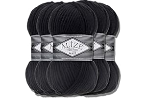 ‎HOBBY YARN Alize 5 x 100g Superlana Maxi Türkische Premium Wolle Baumwolle und Acryl Uni Handstrickgarne | Yarn | Garn | Strickgarn Einfarbig Baby zum Häkeln Stricken Kleidung Schals (Black | 60)