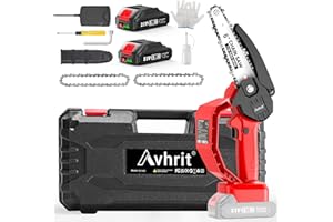 Mini Tronçonneuse à Batterie, Avhrit Tronçonneuse Électrique Portable de 6 Pouces, 2 Batteries, Plaque de Protection Élargie, Tronçonneuse Sans Fil pour Branches, Cour, Maison et Gardin