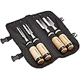 Amazon Basics - 4-Piece Sturdy Chrome Vanadium Steel Woodworking Wood Chisel Set – 1/2 inch (13mm) to 1-1/4 inch (32mm), Wooden Handles with Carry Pouch