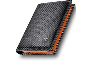 TEEHON Wallets Mens RFID Blocking, Carbon Fiber Wallets for Men UK, 12 Credit Card Holders & ID Window & Coin Pocket & 2 Banknote Compartments, Bifold Wallet with Gift Box Black & Orange