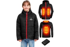 CYCYHEAT Chaqueta térmica para niños y niñas, chaqueta térmica con capucha, calentador de cuerpo con batería, ropa térmica para esquí