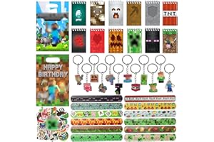 EKKONG 106 PCS Party Bag Fillers, Gamer Party Favours, Party Supplies with Keychain Stickers Slap Bands Party Bags Notebook, Gamer Birthdays Decorations