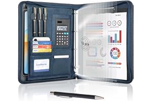 Leathario Portfolio A4 Porte-documents, avec à 4 Anneaux, Organiseur de Conférence, Carnet d'écriture - Dossier de présentation professionnel
