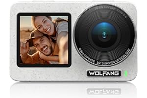 WOLFANG Seeker One White wodoszczelna kamera sportowa z wideo 4K60 Ultra HD, kolorowy wyświetlacz z dwoma ekranami, kamera podwodna o długości 16 m, transmisja na żywo, kamera internetowa,