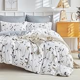 Tokokimo Duvet Cover for 180 Bed, Duvet Cover 240 x 260 cm, White/Grey | 2 Pillowcases 65 x 65 cm, Reversible, Branches and L