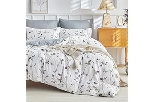 Tokokimo Funda Nórdica Cama 135/150, Funda Nordica 240x220，Funda Edredon con Ramas y Hojas Patrón Microfibra 3 Piezas Compuesto por 1 Funda Nórdica 240x220 + 2 Fundas de Almohada 50x75, Blanco/Gris