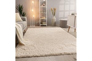 ‎PACO HOME Paco Home Hochflor Teppich Wohnzimmer rutschfest Fellteppich Shaggy Flauschig Weich Modern Kunstfell Fell Imitat Einfarbig, Grösse:160x220 cm, Farbe:Creme