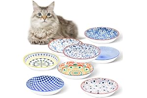 FOSTBEEN Katzen-Futternapf, Keramik-Katzennäpfe, 8 Stück, Bunte Katzennäpfe, Flacher Katzen-Futternapf, Whisker Fatigue-Katzennapf, Kätzchen-Futternapf, Katzennäpfe für Futter und Wasser