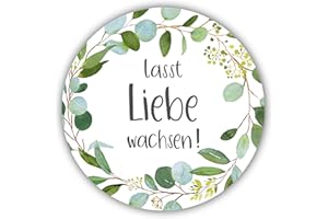 MISS LOVELY 40 Sticker Aufkleber "Lasst Liebe wachsen" Botanical weiß mit Blätter-Ranke Blätter-Kranz grün Zubehör Gastgeschenke Hochzeit Selbstgemachtes Geburtstag Taufe Konfirmation & Kommunion Tisch-Deko