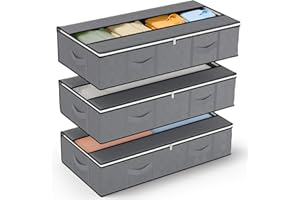 IZSUZEE Boite de Rangement sous Lit Lot de 3 XXL 90L Sac de Rangement Caisse Rangement Grande Capacité avec Poignée Renforcée, pour pour Couvertures Couettes Draps Vêtements, Gris