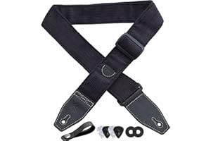 YIKOKO Gitarrengurt 5,1 cm Cord, Gitarrengurte mit Vollnarbenlederende, für Bass-, Elektro- und Akustikgitarren, kostenloser Gurtknopf, 2 Gurtschlösser und 4 Gitarrenplektren