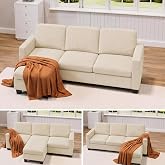 Xbro L-Shaped 3-Seater Chaise Longue Sofa, High Resilience Sponge Filling, Breathable Cotton Linen Fabric for Living Room, Be