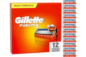 Gillette Fusion5 12 Lamette di Ricambio per Rasoio, Con Striscia lubrificante per una Scorrevolezza Fluida e 5 Lame per una Rasatura Profonda e Duratura, Lamette Rasoio Barba Gillette