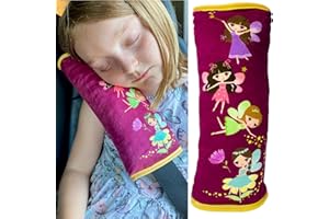 HECKBO Auto Schlafkissen für Kinder Mädchen Jungen - Fee Fairy - maschinenwaschbar – kuschelweich - Auto Gurtkissen, Gurtschoner, Gurtschutz Sitzerhöhung, Auto Kissen, Reisekissen, Urlaub