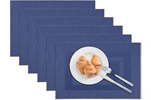 Marysgift Blue Rectangular Table Placemats Set of 6 - Waterproof, Dual Sided, Heat Resistant, Non Slip, Washable Dining Table Accessories
