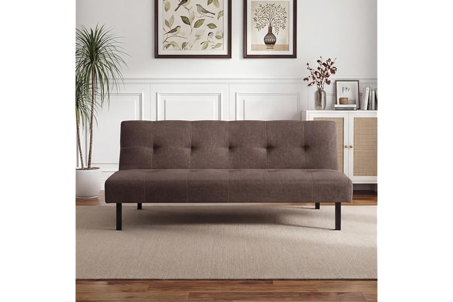Panana Modern 3 Seater Sofa Bed, Fabric Upholstered Sofa bed with Metal Legs,Futon Recliner Lounge for Living Room, Spare Room, Bedroom (Brown)