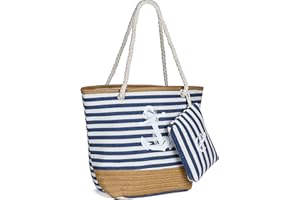 KESUDE Borsa Mare Donna, Borse Mare Grande xxl Famiglia in Tela Borsa Spiaggia con chiusura zip e Tasca con zip Shopper Tracolla per Viaggio, Shopping, Beach Tote Bag