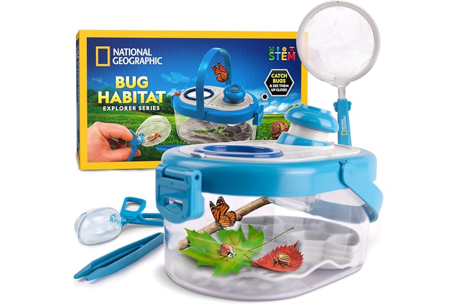 NATIONAL GEOGRAPHIC Bug Catcher Kit for Kids - Kids Bug Catching Kit with Net, Insect Habitat with Magnified Viewers, Tweezers & More
