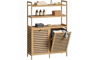 HOMCOM badrumsskåp med tvättkorg, 2 fack vardera 38,7 L, ek, 80 x 30 x 118 cm