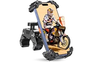 EOIWUY Support Telephone Velo, Installation Rapide Support Telephone Moto Bras Serrage Acier Amélioré Inoxydable & Verrouillage Sécurisé, 360° Rotation Porte Telephone Scooter pour Appareils 4.7-6.8"