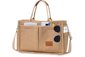 Keyck Sac a Main Femme Velours Côtelé Sac Bandoulière Femme Tote Bag avec Poches Multiples, Grande Shopper Sac Cabas Femme, Sac Fourre Tout Femme pour Travail Bureau Voyage Shopping Ecole