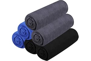 DASHUAIGE 6 Pack Microfiber Gym Towels, 35cm x 75cm, Quick-Dry & Ultra-Absorbent, Multipurpose Sports Towels, Blue+Black+Dark Gray