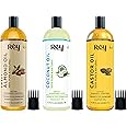 Rey Naturals Cold Pressed Castor Oil For Hair Growth, Almond Oil For Hair Growth & Virgin Coconut Oil For Hair | Nourishing Hair Oil For All Hair Types | Deeply Moisturizes Strengthens Hair 200ml Each