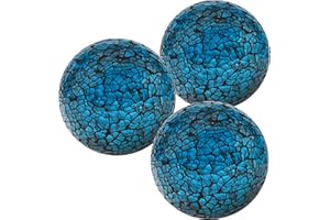 Kepfire Round Glass Sphere 3Pcs/8cm Mosaic Crackl Orbs for Bowls Vases Coffee Table Centerpiece Party Decorative - Blue