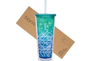 bzyoo SIP 24oz (710ml) Tumbler à double paroi avec couvercle et paille. Idéal pour boissons froides, bureau, extérieur, fêtes. Réutilisable, cadeau parfait pour lui & elle. Couleurs: Bleu & Vert
