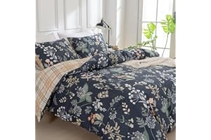 TTCM King Size Duvet Cover Sets, Floral Bedding Sets King Size with Zipper Closure, 3 Piece Patterned Bedding Set, Ultra Soft Microfiber Duvet Cover with 4 Corner Ties (230x220cm, Blue)