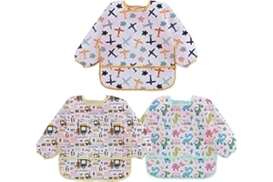 ElecMotive 3pcs Long Sleeve Bibs Waterproof Sleeved Bib for Baby Toddler 6-30 Months