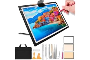 Benss A3 Rechargeable LED Light Pad for Tracing with Weeding Vinyl Set+Carry Bag, Light Board with Stand and Top Magnetic Clip 3 Colors Stepless Dimmable Light Box for Diamond Painting Weeding Vinyl