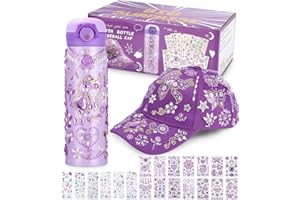 Zounin Cadeaux pour Filles DIY Casquette de Baseball et Bouteille d'eau, Cadeau Petite Fille, avec Autocollants Diamant et Licorne, Kit de Bricolage Enfant, Jeu Fille 4 5 6 7 8 9 1012 ans, Violet
