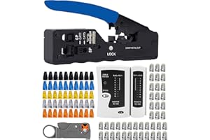MAYLINE-TECH MAYLINE Outil de réseau à sertir pour RJ45 / RJ11 / RJ12 / CAT5 / CAT6 / Cat5e / 6P / 4P / 8P, outil de réparation de testeur de pince à sertir pour câble coaxial professionnel (Gris)