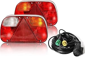 ‎QIPING Qiping 2 Pack Truck Rear Lights Set, E-Approved 12 V Car Trailer Lighting Left/Right Rear Light Set with 5.5 m Cable - Pre-Wired 13-Pin Plug & 2 x 5-Pin Bayonet