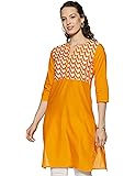 Amazon Brand - Myx Women's Cotton Screen Print Regular Kurti (AW18D4_Yellow_XL)