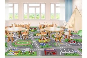 ‎CAPSLPAD Capslpad Children's Car Rug, 200 x 300 cm, Non-Slip Children's Rug, City Map, Interactive Play Mat, Washable, Creative, Educational Play Mat for Children, Teenagers, Children's Room, Playroom Decor,