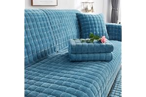 SYLC Sofa überzug Dicker Plüsch Schonbezug Sofabezug Gesteppte Sofa Sitzkissen Couchbezüge rutschfeste Sofaschoner Vor Haustieren Winter (Blau,70 × 180 cm)