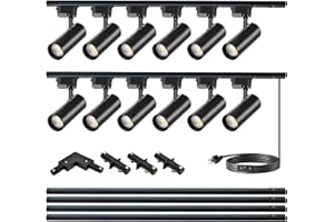 BRAVSEKAI Brightened Track Lighting Heads and Rails Kit, 20W 4000K Plug in LED Track Lights Compatible with H-Type Track Lighting System with 4x1m Track Rails Modern Indoor Spotlight for Accent Illumination