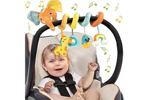 Kulveanju Carrozzina giocattolo per bambini, ovetto, seggiolino per auto, giocattolo a spirale, giocattolo di peluche, giocattolo per neonati, ragazze e ragazzi, 3 6 9 12 mesi, elefante arancione