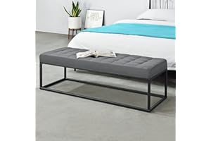 pro.tec Banco Tapizado Acolchado Taburete Pie de Cama Banqueta Pasillo Salón Dormitorio Tela/Metal/Espuma Fría 120 x 40 x 38 cm - Gris
