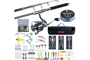 ‎GOTURE Goture Angelset mit Teleskop-Angelruten (24T Carbon),1,8m/2,1m/2,4m/2,7m I Angelrute Set Komplett 5.2:1 Spinnrolle, 150m/14kg Schnur, Köderbox & Tragetasche – für Salz-/Süßwasser, Reisen–Angelgeschenk