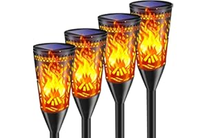 FIFlying Lamparas Solares Exterior Jardin, 4 Piezas, Antorchas Solares Exterior Jardin con Efecto de Llama Realista, Resistente al Agua IP65, Para JardíN, Terraza, CéSped, BalcóN, Camino, Parterre