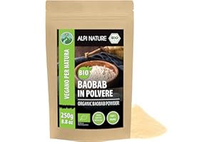 Alpi Nature Baobab Polvere BIO 250g, Frutto di Baobab Essiccato e Macinato, Polvere Senza Glutine