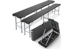 AREBOS 2X Banc de bière Pliable avec poignée de Transport | 183 x 28 x 43 cm | Camping, Jardin, fête | Banc de Camping, Tente à bière, Jardin, Banquette 2 pcs | Noir