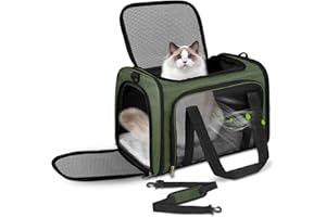 TOFFCAEA Sac de Transport à Parois Souples pour Animal de Compagnie, Sac Transport Chat Chien, Respirant et Pliable, Caisse de Transport Chat avec Bandoulière Réglable (Vert, M)