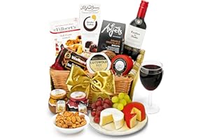 Downton Red Wine Hamper - Classic Cabernet Sauvignon Gift Set with Mature Cheddar, Organic Brie, Chocolates - Red Wine Gift Baskets For Birthdays and Other Occasions, from Regency Hampers
