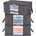 Lifewit Kleding Opbergtas Opvouwbare Opbergtas Voor Kleding met Versterkte Handvat Stevige Stof Doorzichtig Venster voor Truien, Jassen, T-shirts, Dekens, 3 stuks, 35L, Zwart