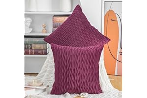 Madizz Pack of 2 Super Soft Velvet Decorative Cushion Covers with Texture Luxury Style Throw Pillow Cases Pillow Shell for Sofa Bedroom Square Burgundy 16x16 inch